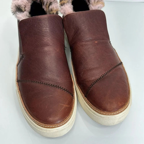 Toms Faux Pink Brown Leo Fur Paxton Brown Leather Slip-Ons Size 7 - Picture 4 of 12